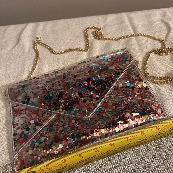 Confetti Clear Vinyl Crossbody Envelope Clutch Packed Party - Picture 5 of 7